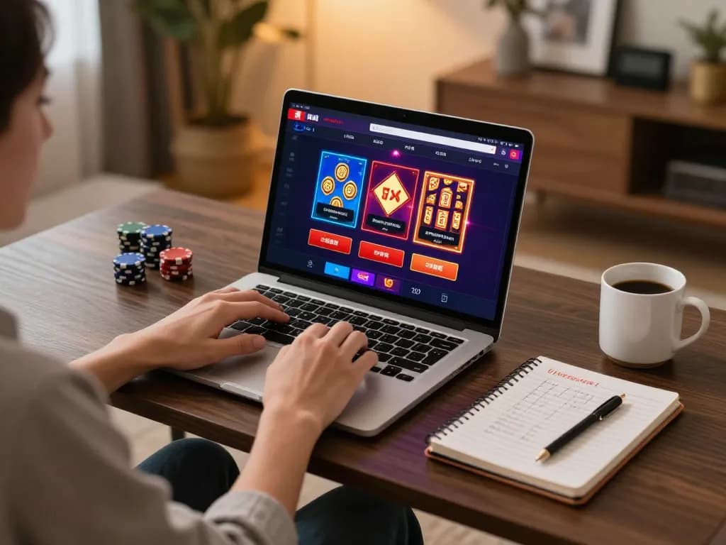 Engage in online gaming at KKWIN with a user-friendly interface on a laptop at home.