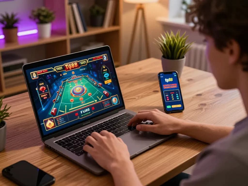 Engaging moment in online gaming with tg88 app on smartphone, focusing on strategy and excitement