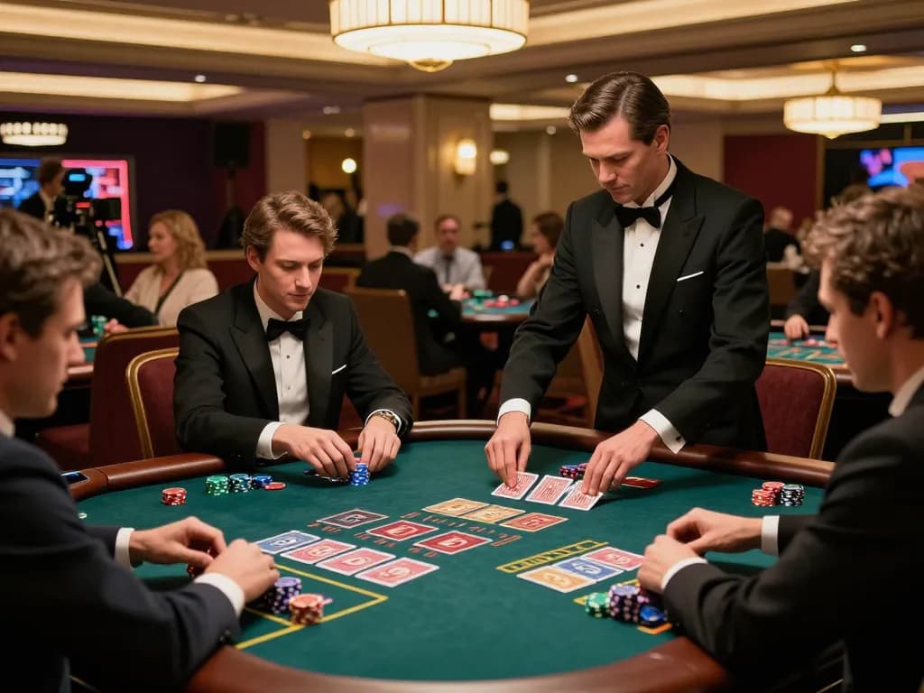 Experience high-stakes gameplay with TGABET168 at a busy baccarat table in a luxurious casino.