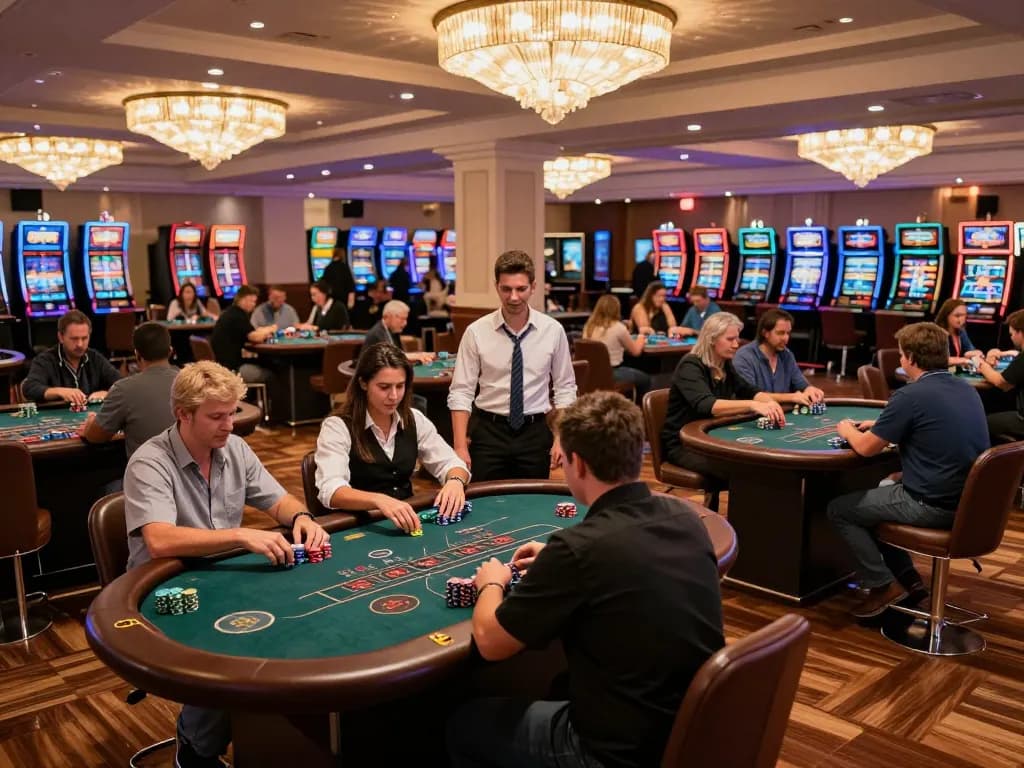 Experience a vibrant casino atmosphere at https://www.dacsandatphanrang.com/ with players engaged in dynamic blackjack gameplay.