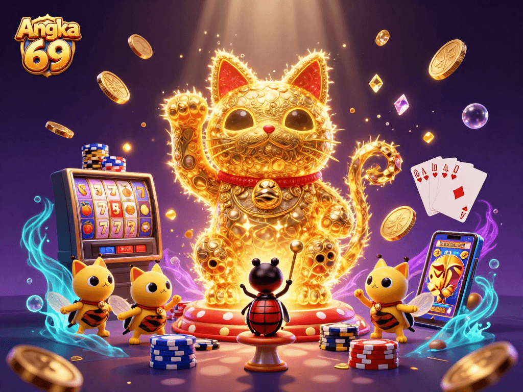Experience the thrilling world of Angka 69 with vibrant slot reels and striking casino symbols!