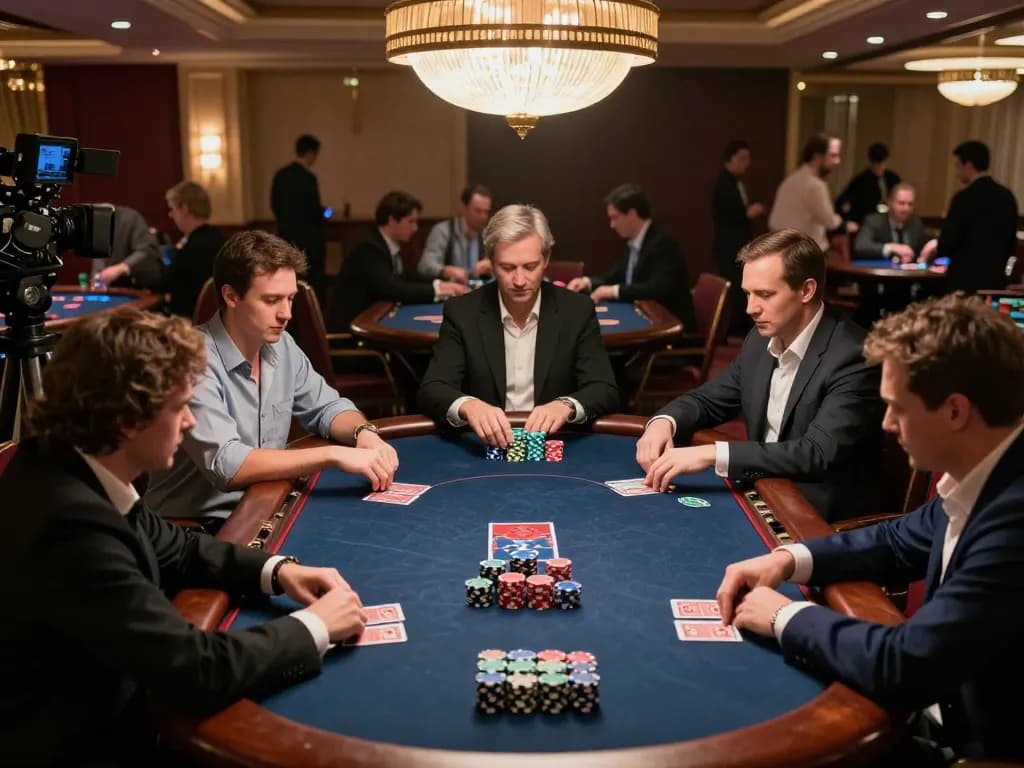 Players strategizing in an intense poker game at 88vv casino, capturing the thrill of competition.