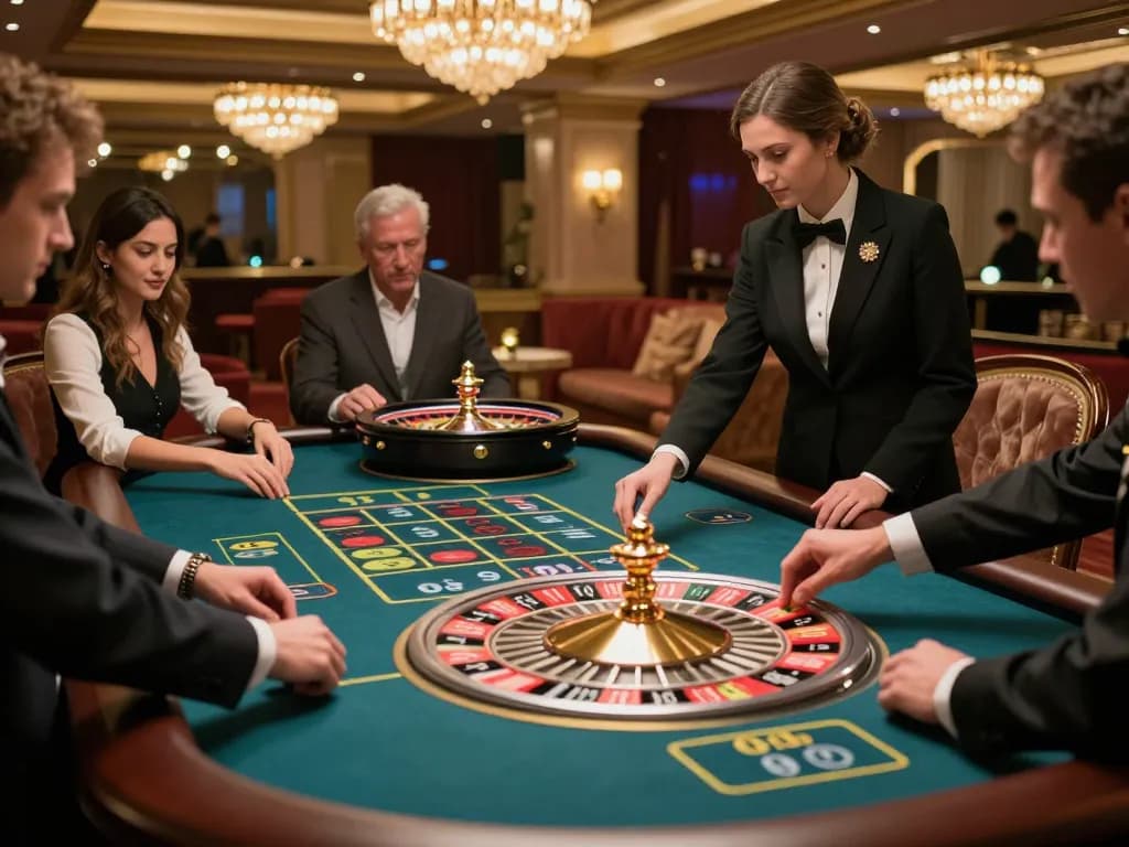 Players engaging in exhilarating roulette game at MM88 casino, with bets placed and wheel in motion.