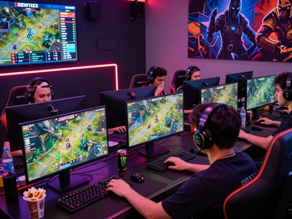 Engaged gamers in a competitive DEWI123 online gaming environment with vibrant lighting and focused gameplay.