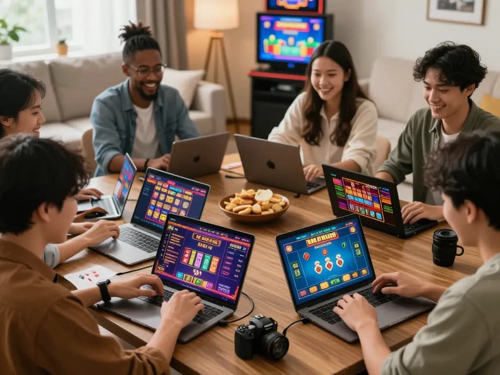 Players enjoying various games offered by Nhà Cái Kuwin in a cozy online gambling environment.
