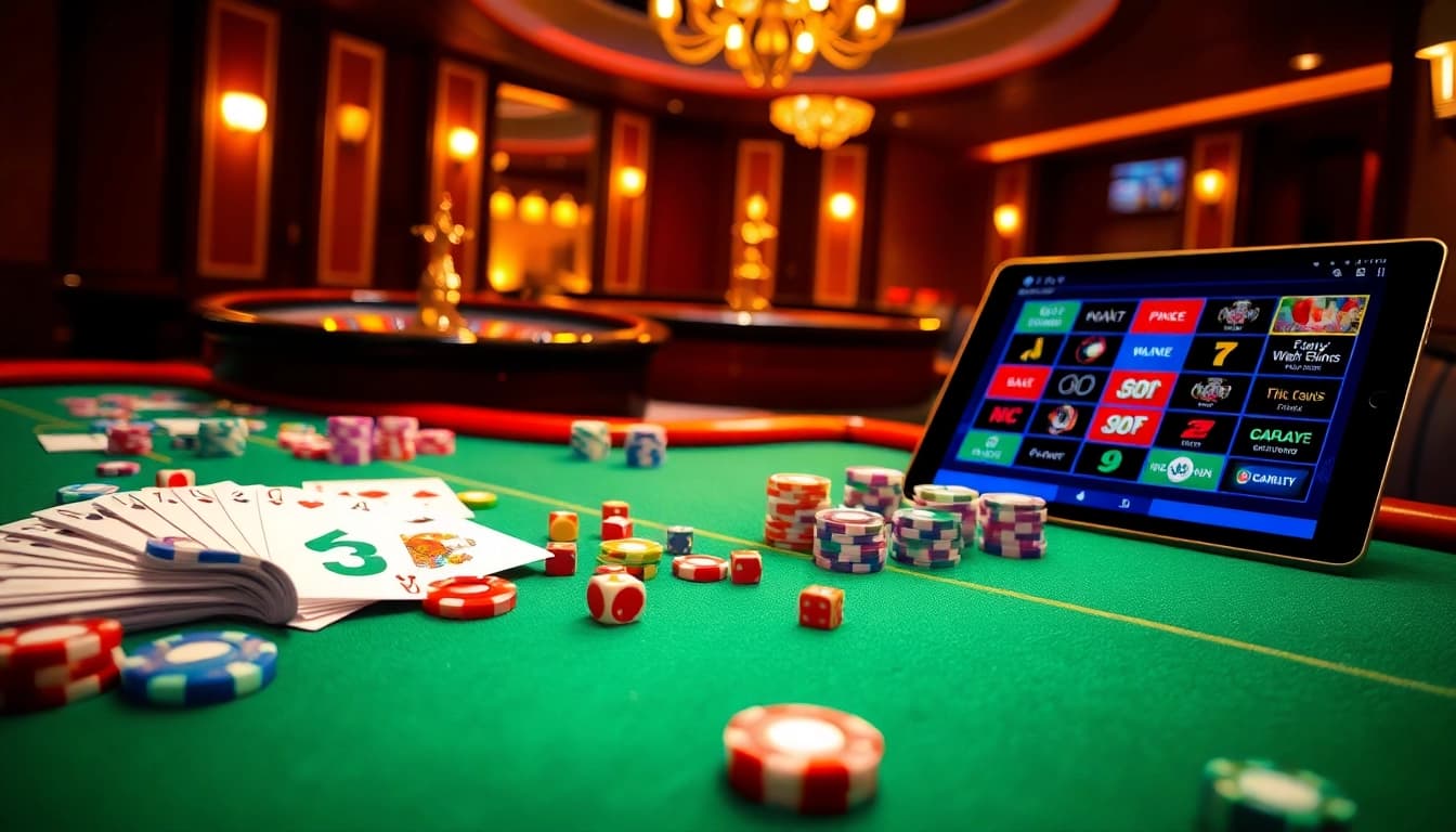 Exciting casino action at 8DAY with a lively poker table, colorful chips, and a roulette wheel.
