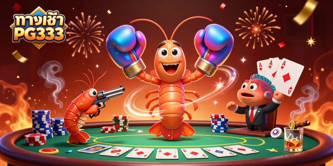 Experience dynamic action with ทางเข้า PG333 while a mantis shrimp and friends celebrate at a poker table.