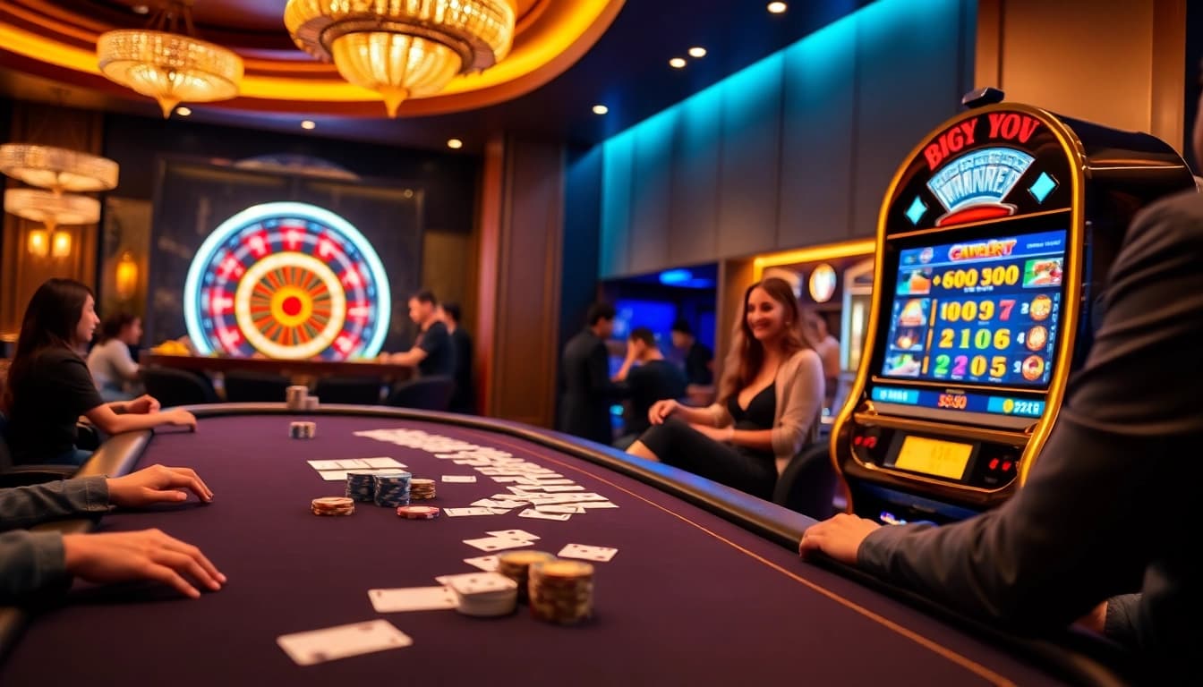 Exciting players engage with PG88 casino tables in a luxurious gambling atmosphere.