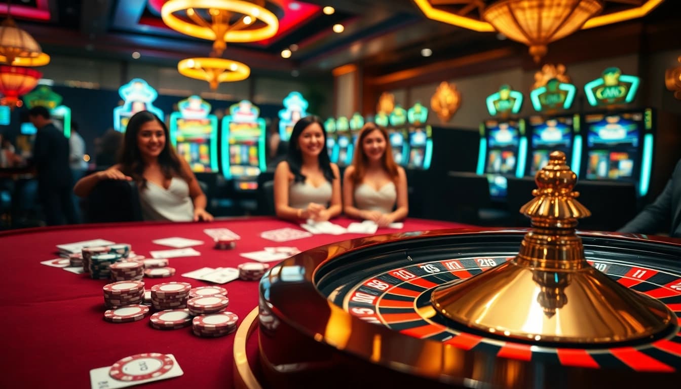 Experience thrilling gameplay at King88's casino tables filled with vibrant cards and chips.