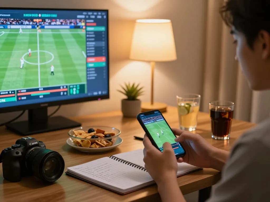 Placing bets on mobile with 7meter Link Alternatif at a stylish home setup, showcasing strategy and comfort.