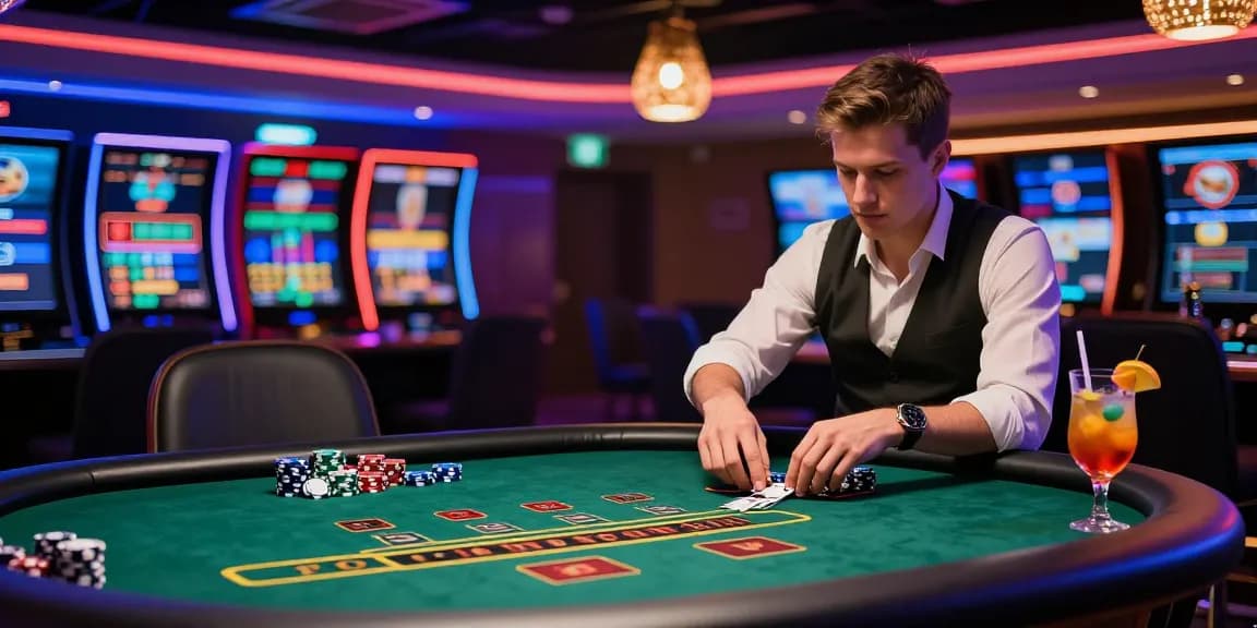 Experience thrilling games at new online casinos UK, modern blackjack table with vibrant colors.