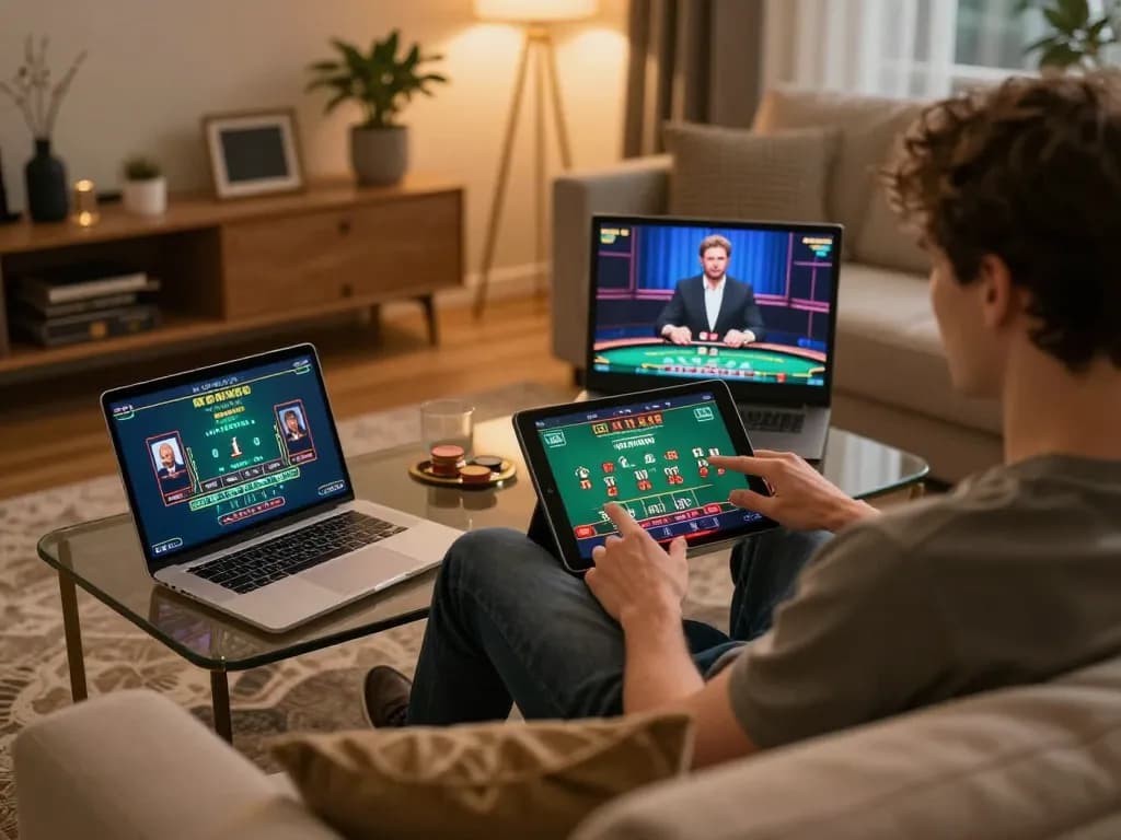 Player enjoying live blackjack on xx88 while analyzing strategies at home