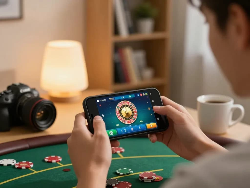 Fly88 player engaging with online casino app in comfortable home setting