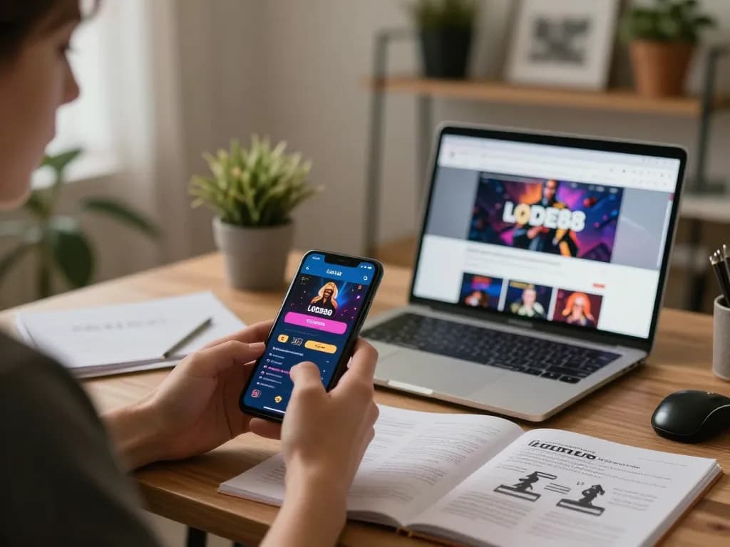 Engaging in mobile gaming with the tải app lode88 at home, showcasing fun and responsible gambling actions.