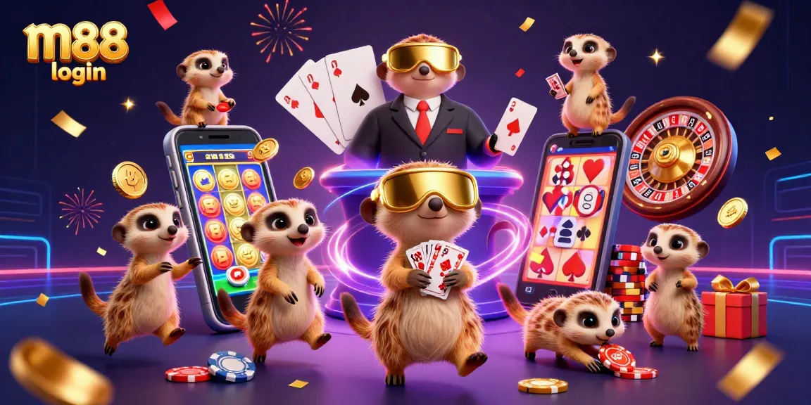 Experience m88 login excitement as meerkats orchestrate a bustling casino filled with dynamic gaming elements.