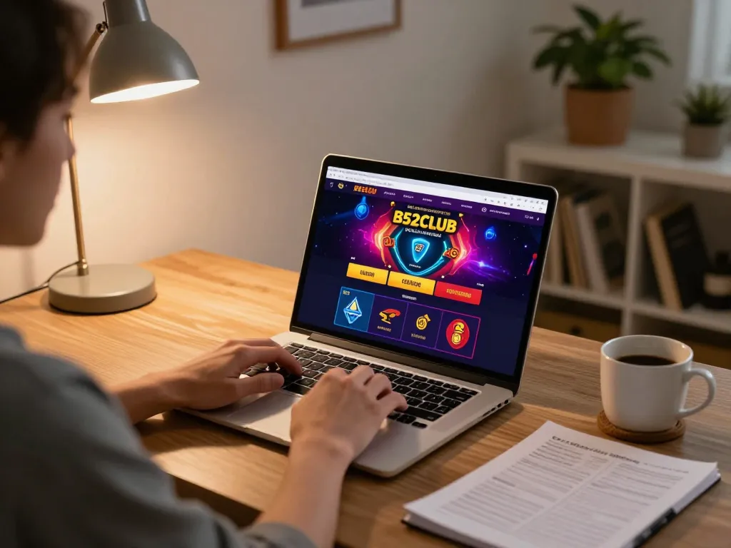 Engaging gameplay on B52CLUB displayed on laptop in a cozy home setting with strategy notes.