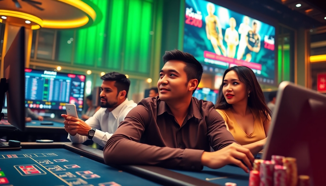 Situs Judi Bola Piala Dunia 2030 features an engaging online betting environment with casino tables and vibrant colors.