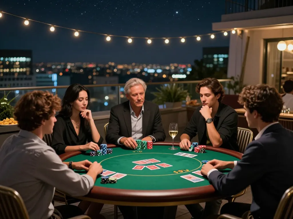 Pemain poker yang terlibat menikmati malam permainan strategis di Bintangmpo di bawah bintang