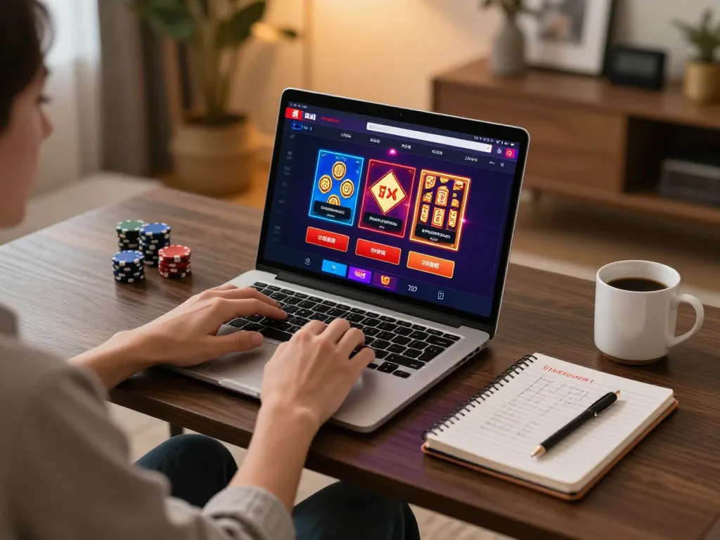 Engage in online gaming at KKWIN with a user-friendly interface on a laptop at home.