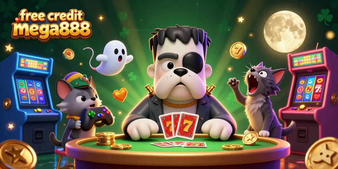 Engage with free credit mega888 and enjoy dynamic gameplay in this vibrant 3D casino illustration.