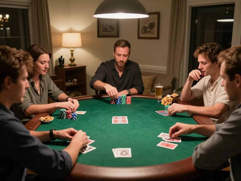 Engaging poker night scene showcasing link alternatif ggdewa777 and thrilling gameplay among friends.