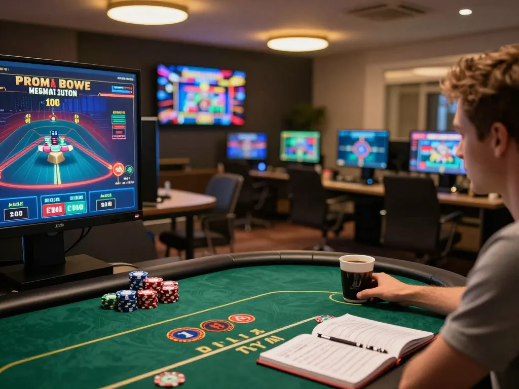 Engaging in strategic gameplay at 100vip online casino with vibrant interfaces and warm ambiance.