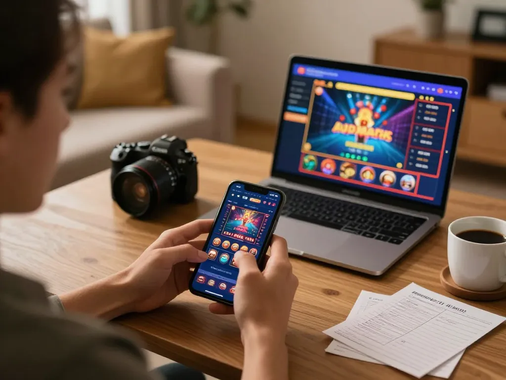 Visit More efficiently while enjoying mobile gaming at home with a smartphone and laptop setup.