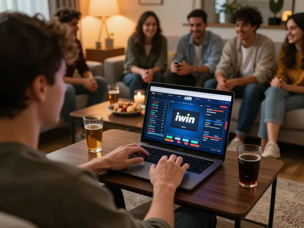 Engaging player at iwin club online poker game during cozy home evening session.