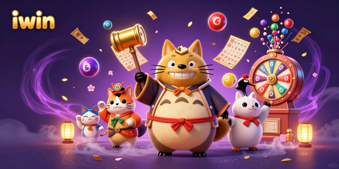 Win big with iwin's exciting casino games in a vibrant, animated scene filled with luck.