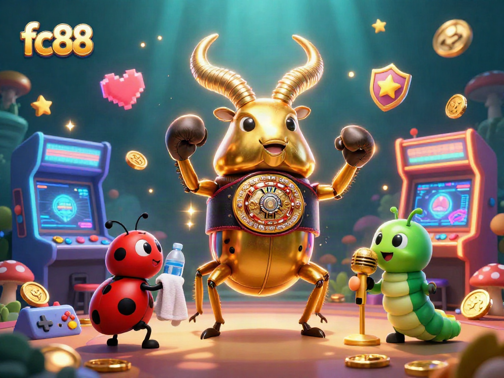 Chơi game cùng fc88 với bọ cánh cứng vàng và máy game sắc màu.