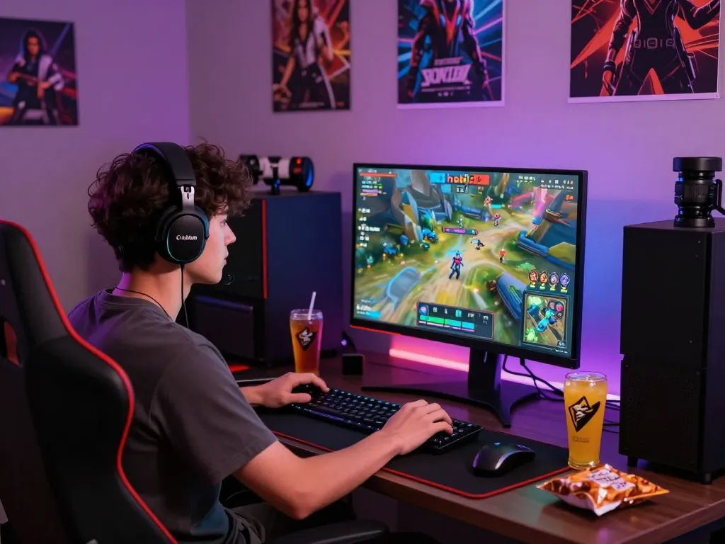 Exciting gaming scene featuring hoki288 with a young adult engaged in gameplay.