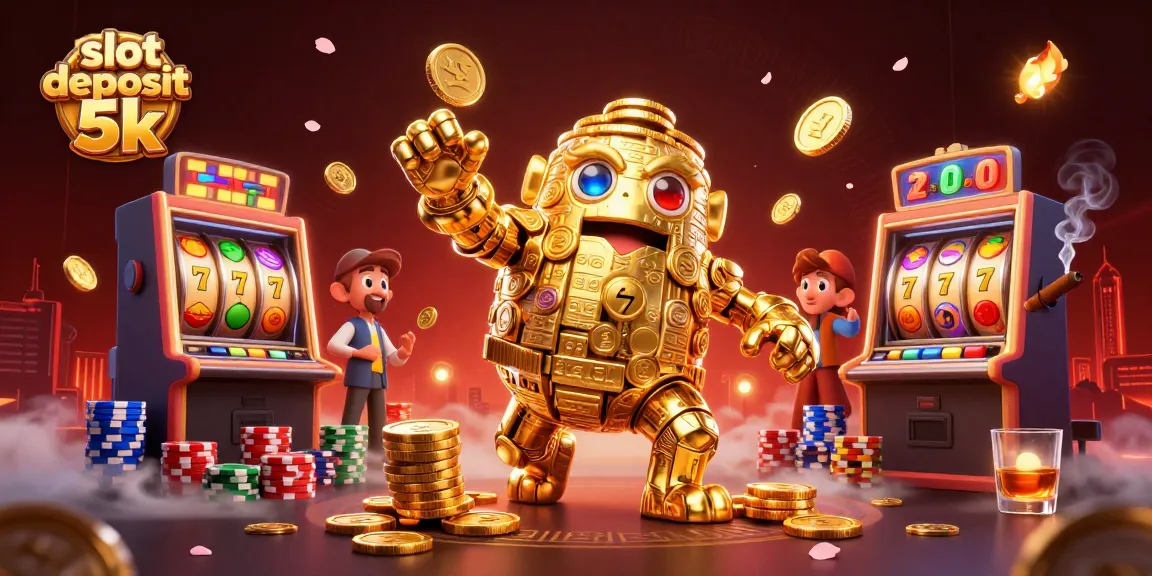 Engage with thrilling slot deposit 5k opportunities featuring vibrant reels and a majestic golden golem.