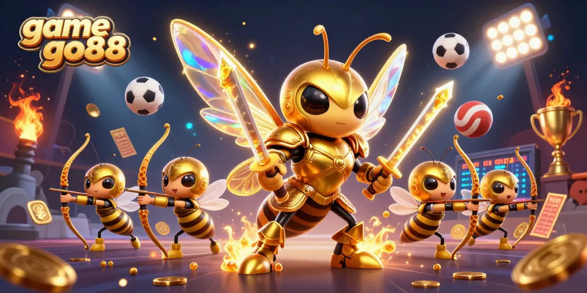Engage with game go88 using an exciting scene of characters in dynamic action and sports elements.