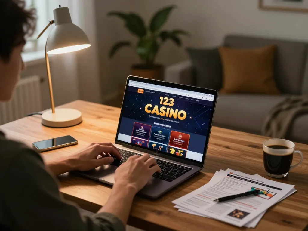 Engaging in online gambling at goal 123 with laptop and strategy notes in a cozy home setting.