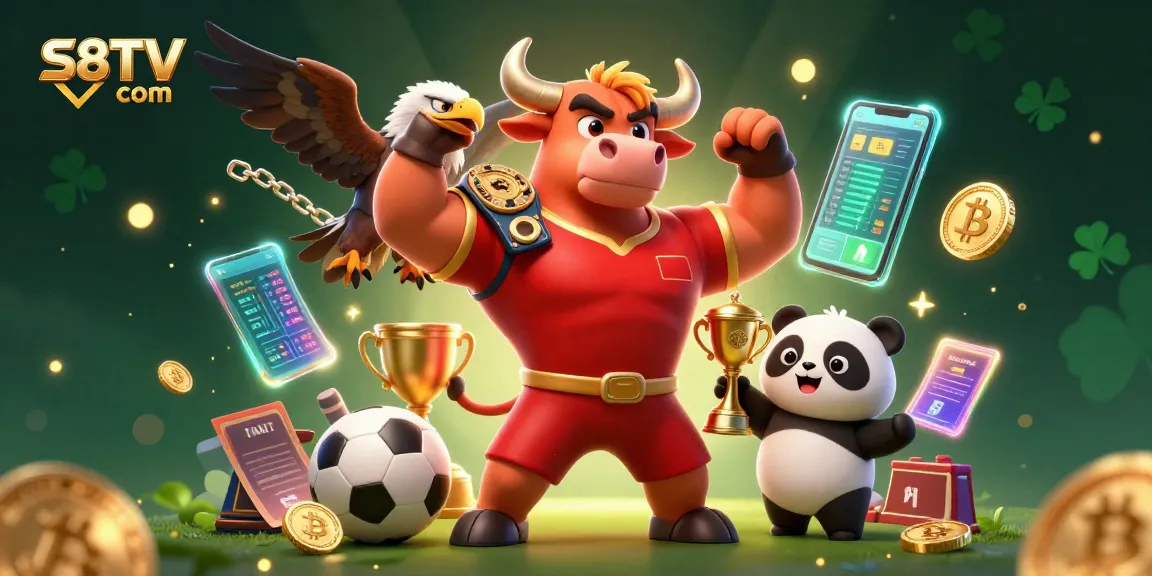 Place bets with S8TV com to see the winning mascot bull in a vibrant gambling scene.