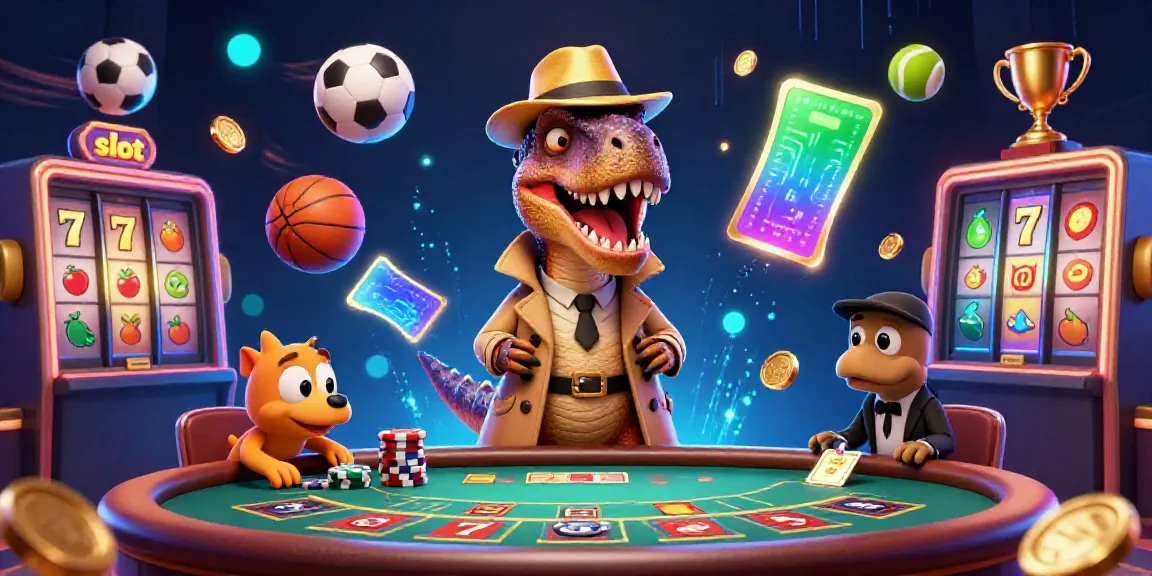 Engaging scene with a velociraptor card counter and slot elements, capturing casino excitement.