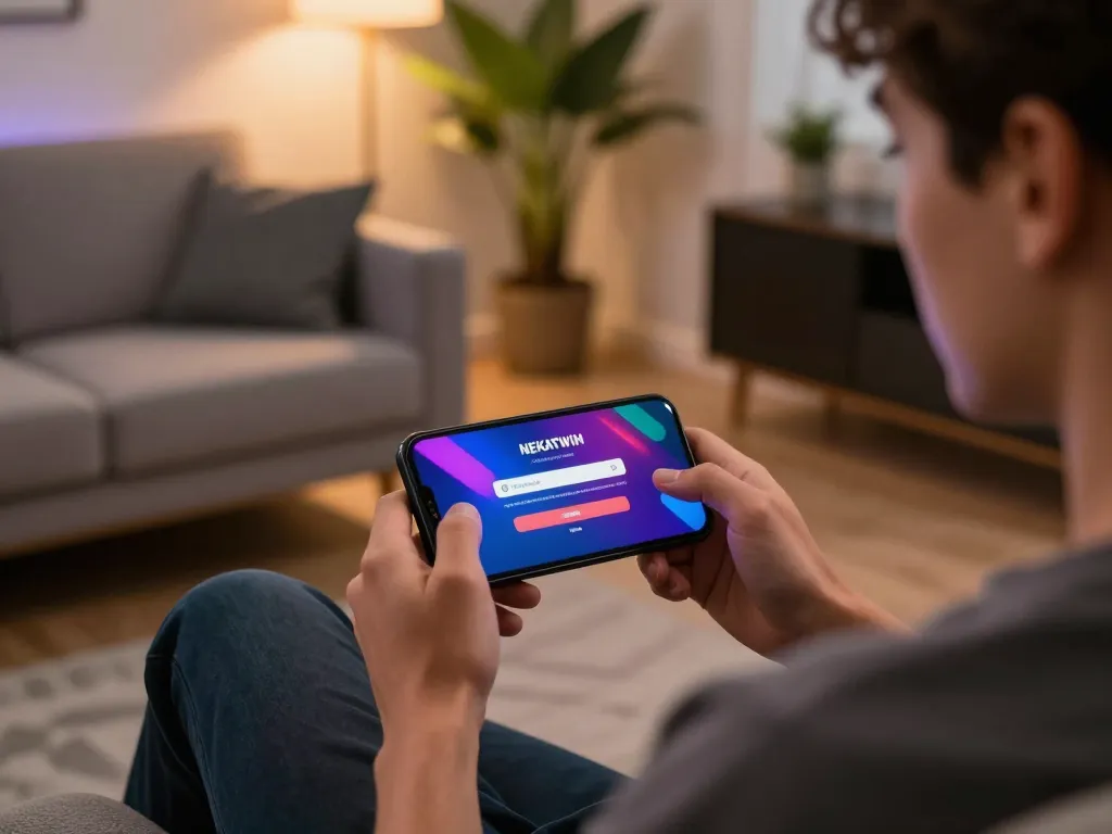 Engaging in NEKATWIN login while enjoying a cozy mobile gaming session at home.