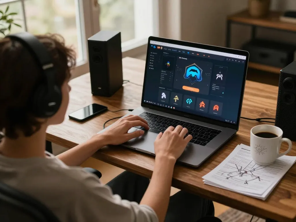 Player engaging with online casino games at https://x88.design/ on a cozy home setup with strategy notes