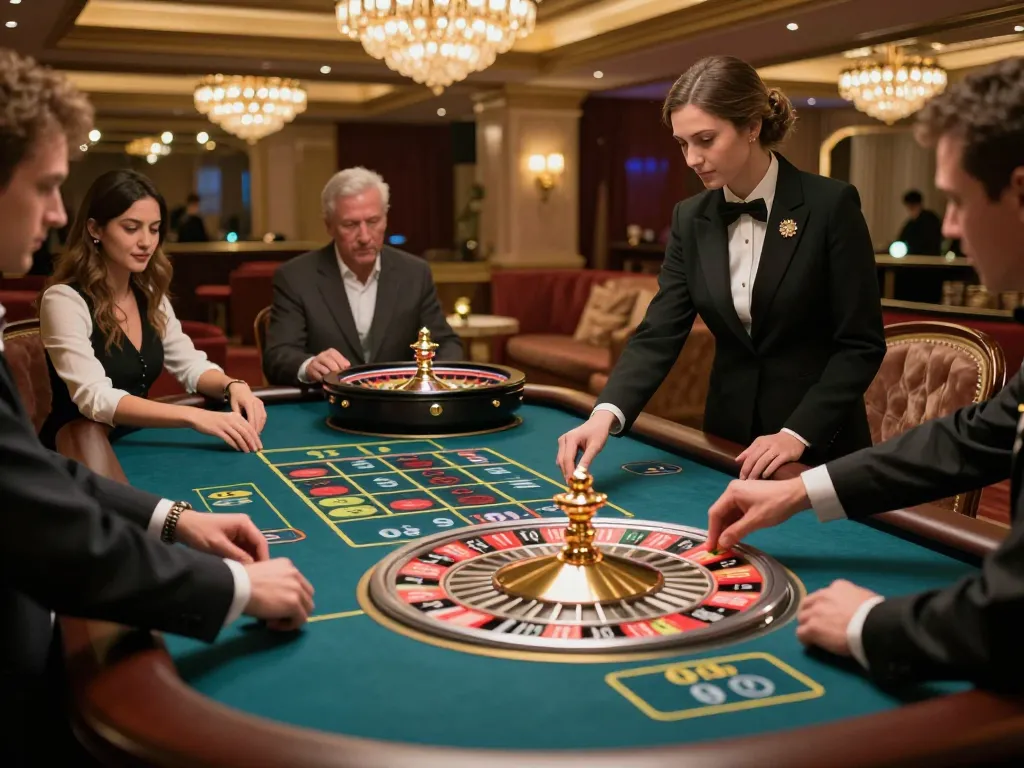 Players engaging in exhilarating roulette game at MM88 casino, with bets placed and wheel in motion.