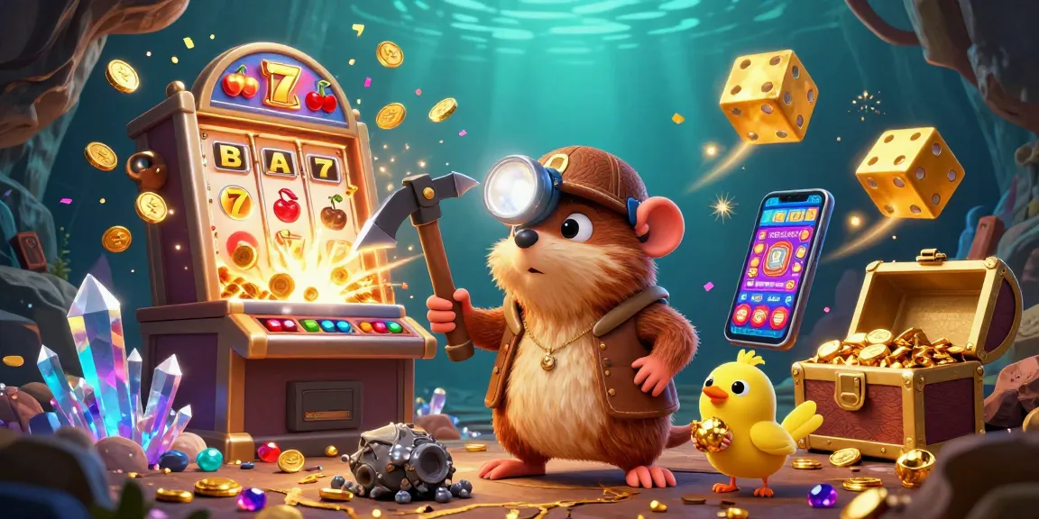 Win big at SH BET with a vibrant 3D casino scene featuring slot machines, coins, and a treasure hunter mole.
