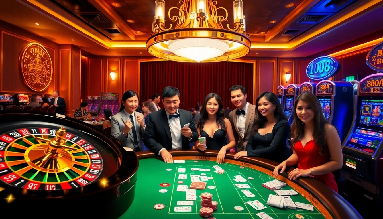 Players enjoying games on 88aa's dazzling casino platform, featuring roulette and slot machines.
