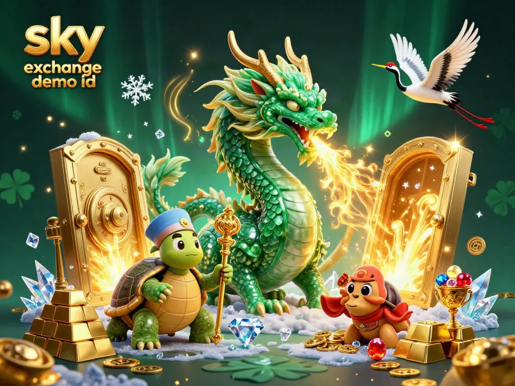 Immerse in the action with sky exchange demo id featuring a jade dragon and treasures illuminating the scene.