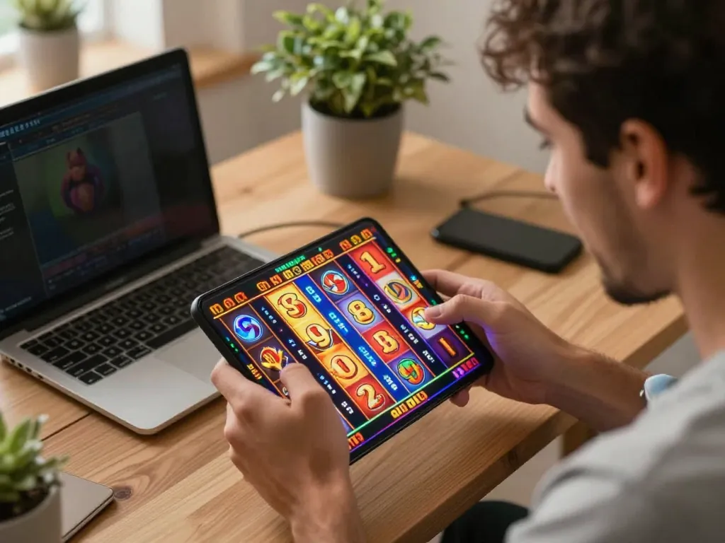 Player celebrates a big win on aa88 slot game mobile app, showcasing vibrant graphics and excitement.