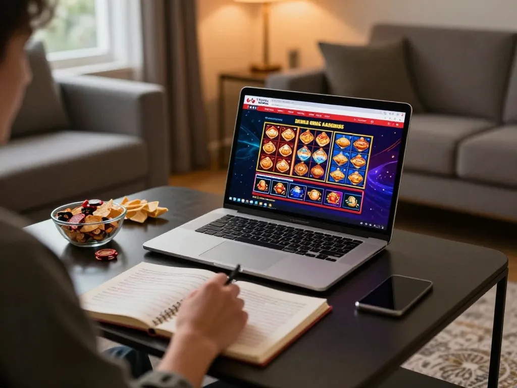 Engaging with Canada online casinos through a laptop at home while implementing strategic betting plans.