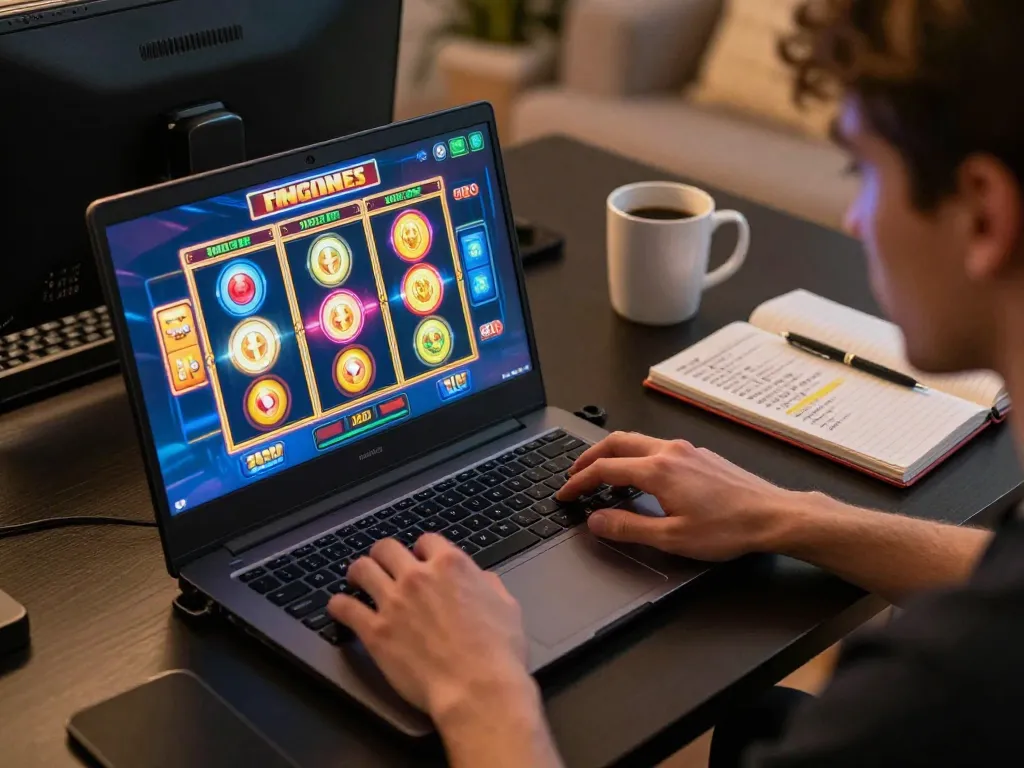Player enjoying slot games online through the slot depo 5k platform, showcasing a vibrant screen and engaging gameplay.
