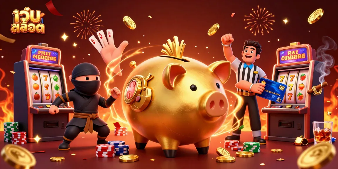 Spin the reels with เว็บสล็อต featuring an intense showdown between a piggy bank sumo wrestler and a wallet ninja.