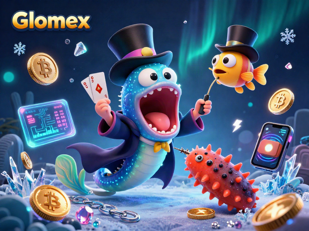 Engage in Glomex casino magic with a bioluminescent eel performing card tricks