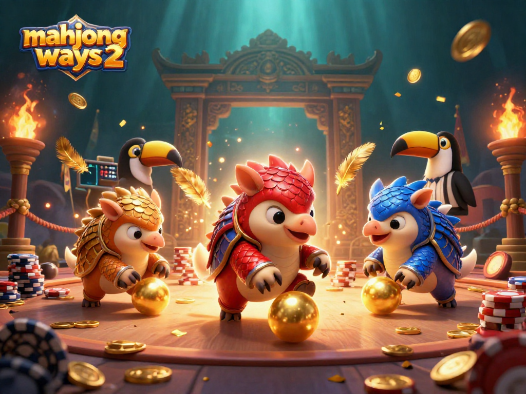 Roll in golden wins with mahjong ways 2 while rival pangolins play in a vibrant casino scene.