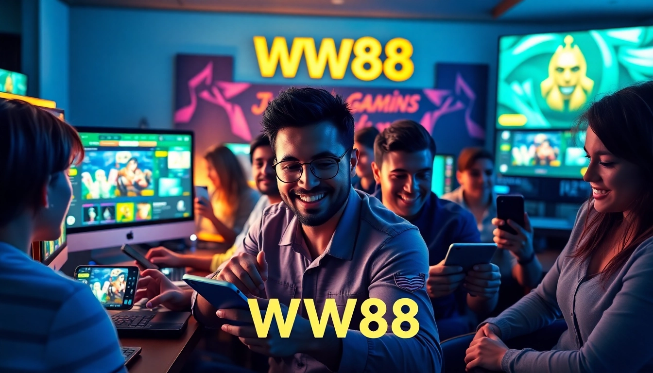 Engaging online gaming at WW88 showcasing diverse users and devices.