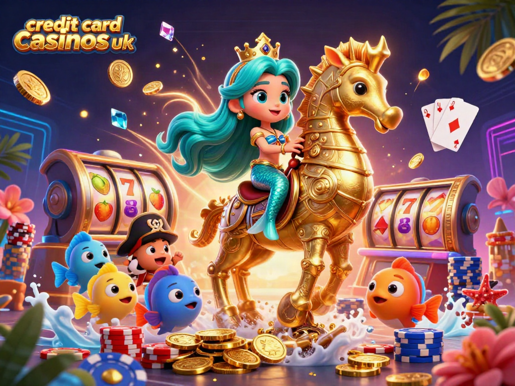 Experience the thrill of credit card casinos uk with vibrant characters and casino elements in a dynamic underwater scene.